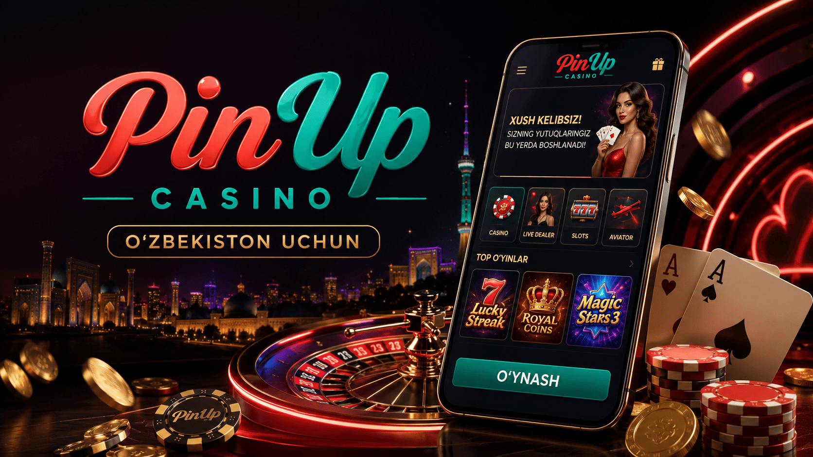 Pin Up saytining O‘zbekiston foydalanuvchilari uchun bosh sahifasi